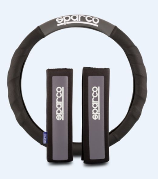 COUVRE VOLANT + 2 PLAQUETTES SPARCO NOIRES ET GRISES